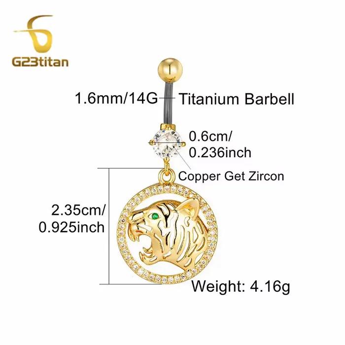 Bijoux de perçage de ventre doré en Zircon, breloque léopard Animal 14G G23, haltère en titane pour 
