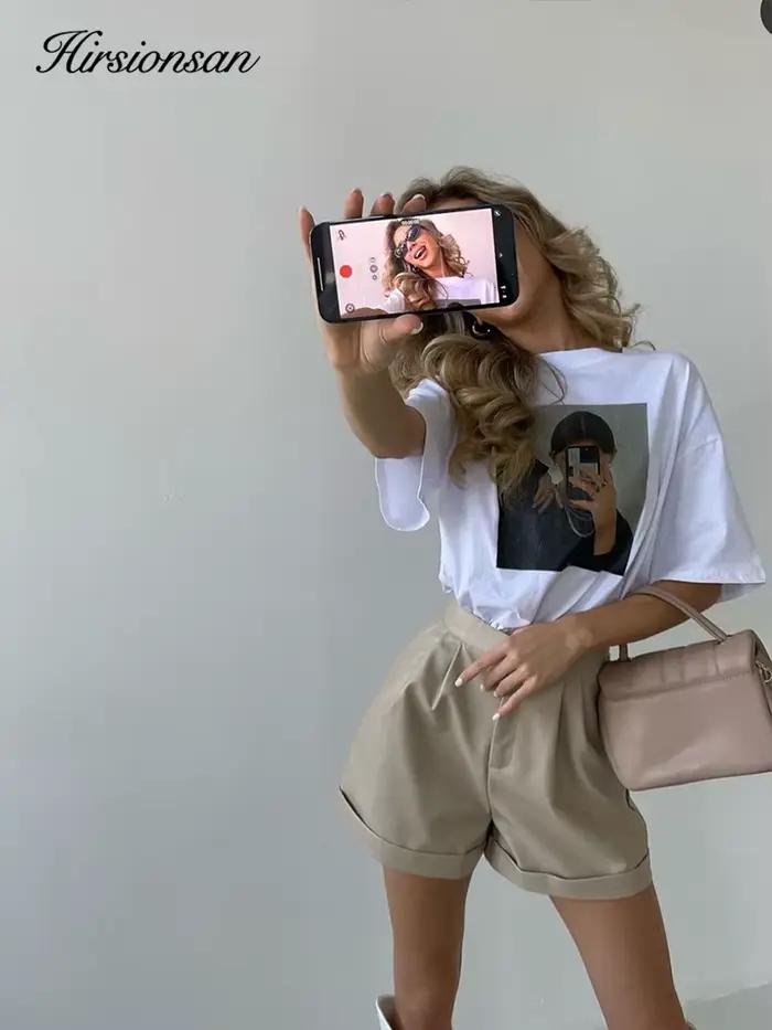 Hirsionsan – t-shirt imprimé Harajuku pour femme, haut décontracté, ample, à manches courtes, surdim