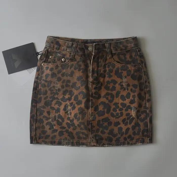 Mini-jupes taille haute pour femmes, jupes léopard à la mode, denim vert vintage, jupe de combat déc