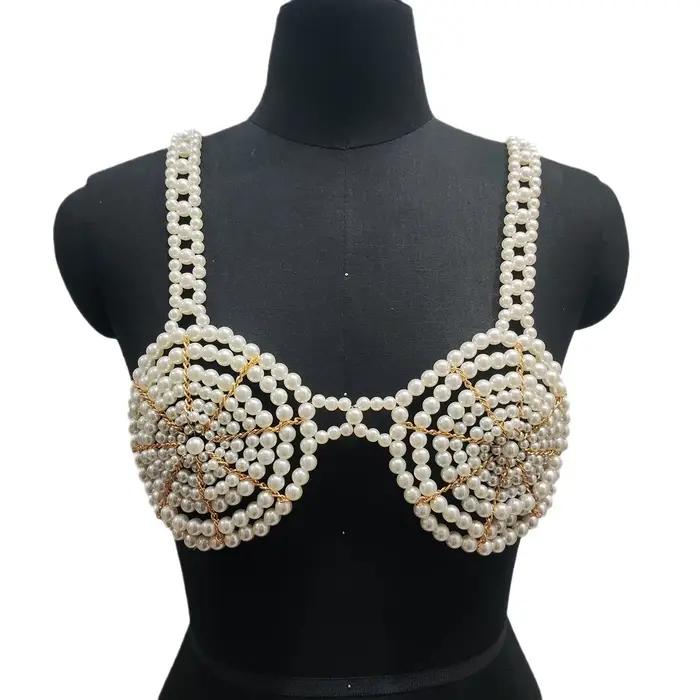 Soutien-gorge en perles de plastique pour boîte de nuit, style européen, haut court, bikini, camisol