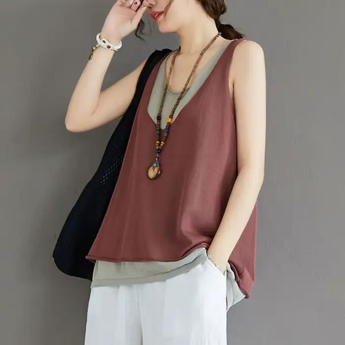 Faux gilets décontractés en coton pour femmes, col en V, style simple, précieux, confortable, été, n