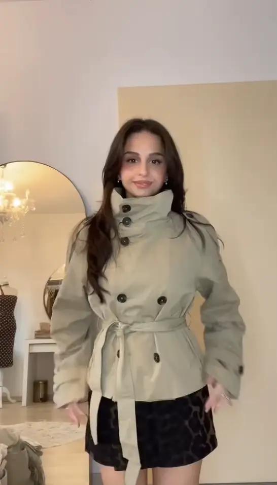 Trench court à taille ceinturée pour femme, manteaux à col montant et Double boutonnage, Chic, décon