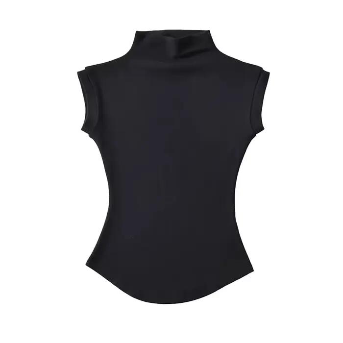 Femmes été Sexy col roulé sans manches T-Shirts hauts solide coupe ajustée pulls t-shirts décontract