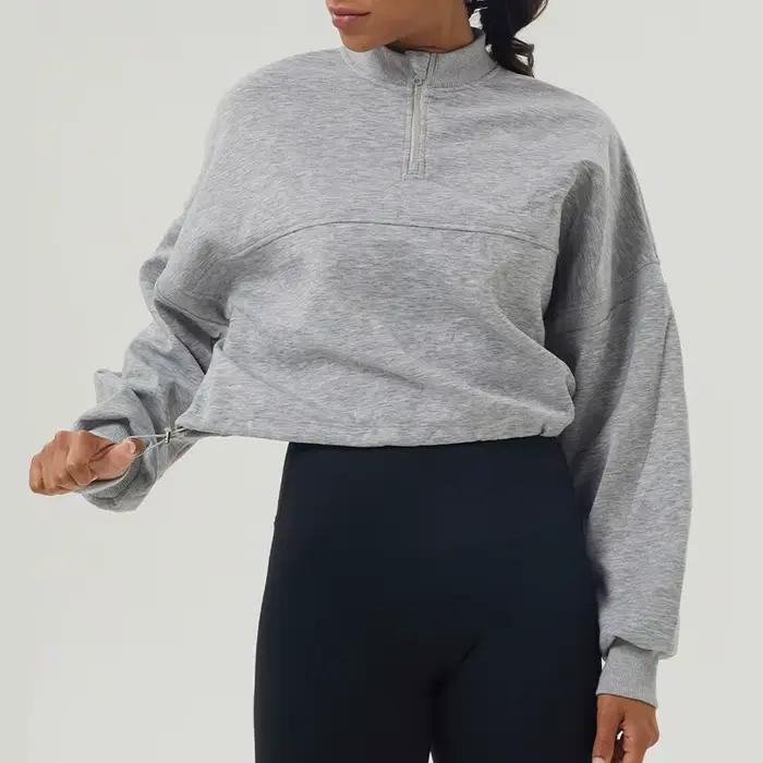 Sweat-shirt à manches longues pour femme, haut de course surdimensionné, vêtements d'entraînement fé