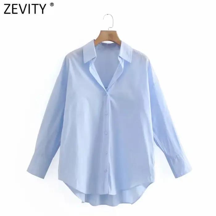 Zevity – Chemise en popeline à manches longues pour femmes, simple, Slim, décontractée, couleur bonb
