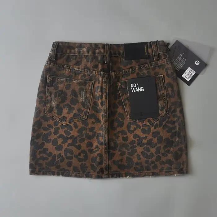 Mini-jupes taille haute pour femmes, jupes léopard à la mode, denim vert vintage, jupe de combat déc