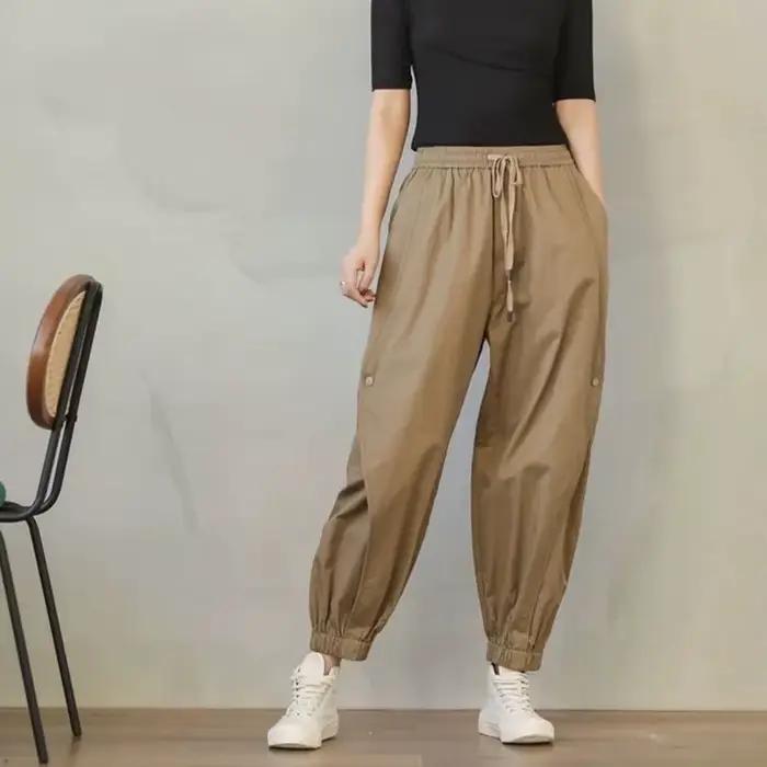 Pantalon décontracté grande taille pour femme, vêtements de travail taille haute, pantalon de sport 