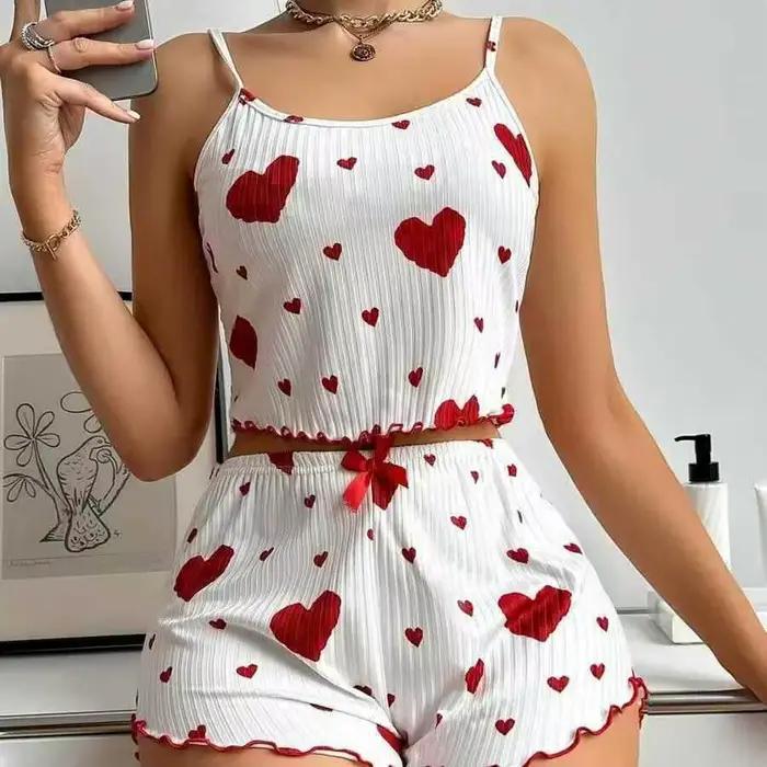 Ensemble pyjama 2 pièces pour femmes, Sexy et mignon, Kawaii, bretelles, hauts de soleil, ensemble d