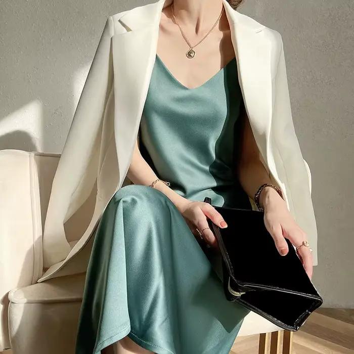 Robe longue en Satin Vintage pour femmes, tenue d'été Sexy, bretelles Spaghetti, Maxi, tenue de soir