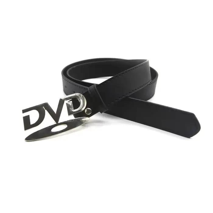 Ceinture unisexe à boucle DVD nostalgique, polyvalente, noire et blanche, décorative, pour hommes et