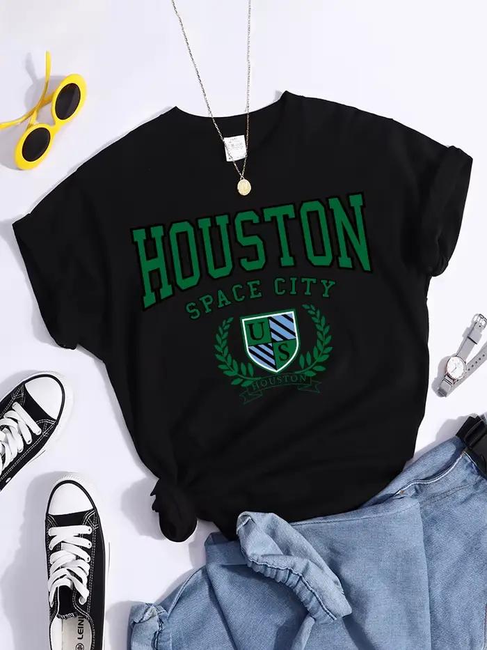 Bouston Space City imprimer femme T-Shirts Vintage T-Shirts amples Niche Vintage haut individuel t-s