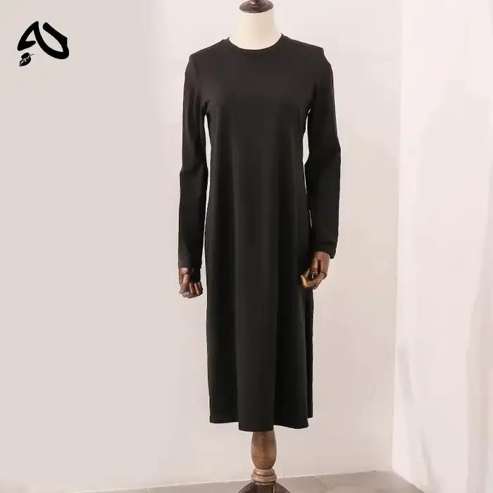 Robe longue décontractée en coton pour femme, ample, à manches longues, col rond, couleur unie, styl