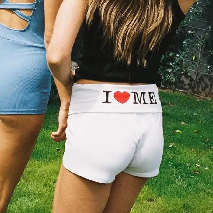 Y2K Aesthetic I LOVE Closer Letter Print Short, Harajuku Wstring, Wstring de proximité, Taille élast