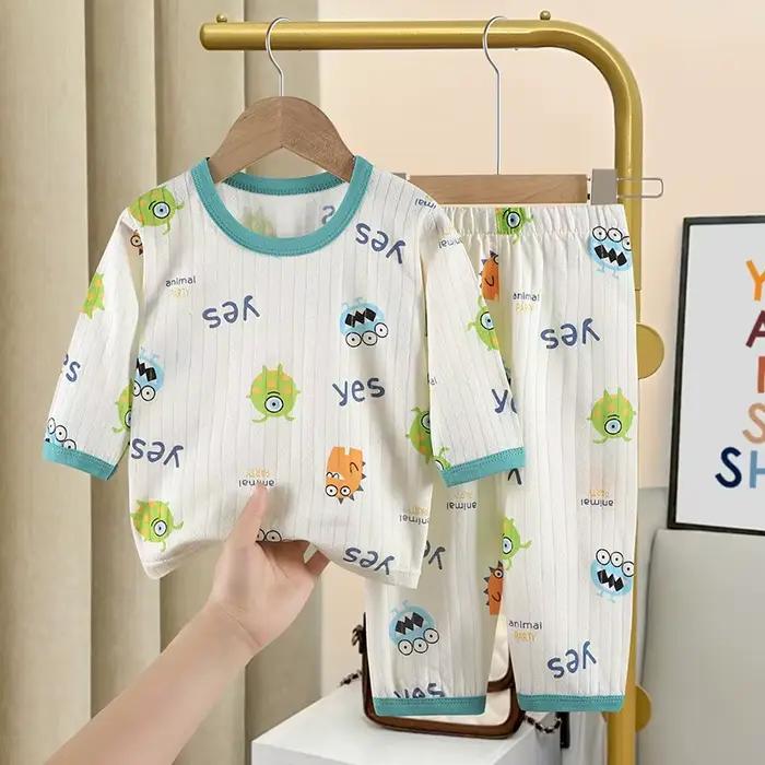 Vêtements de maison décontractés pour enfants, pyjama fin, costume de dessin animé, hauts + pantalon