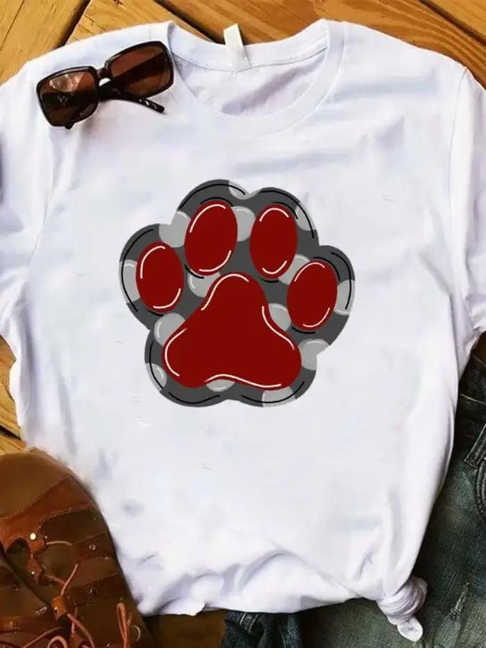 T-shirt imprimé patte de chien pour femme, manches courtes, ne marche jamais seul
