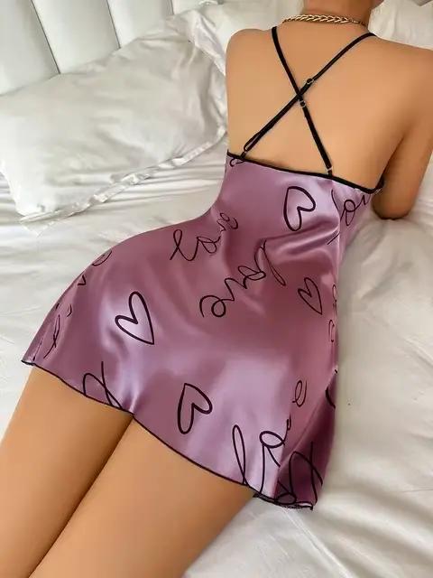 Robe de nuit décontractée à col rond pour femmes, robe de nuit à bretelles spaghetti, vêtements de n
