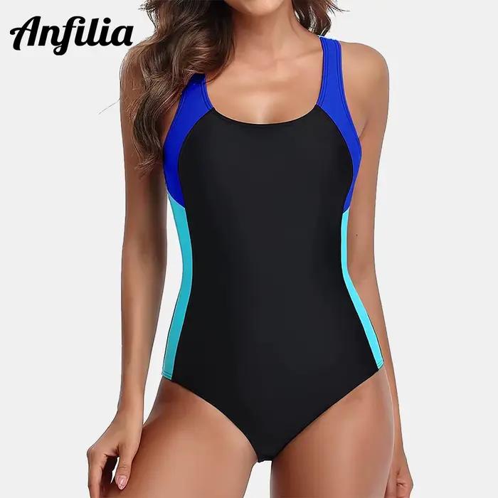 Anfilia-Maillot de bain une pièce pour femme, tenue de sport, aérobie, natation, documents trempés, 