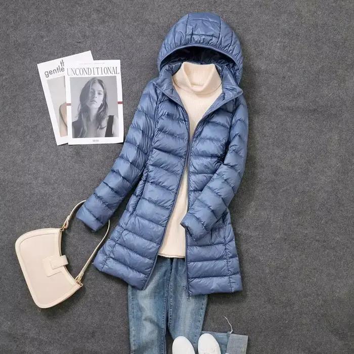 Veste de printemps ultralégère et fine pour femme, longue, pliable, chapeau détachable, jupe cintrée