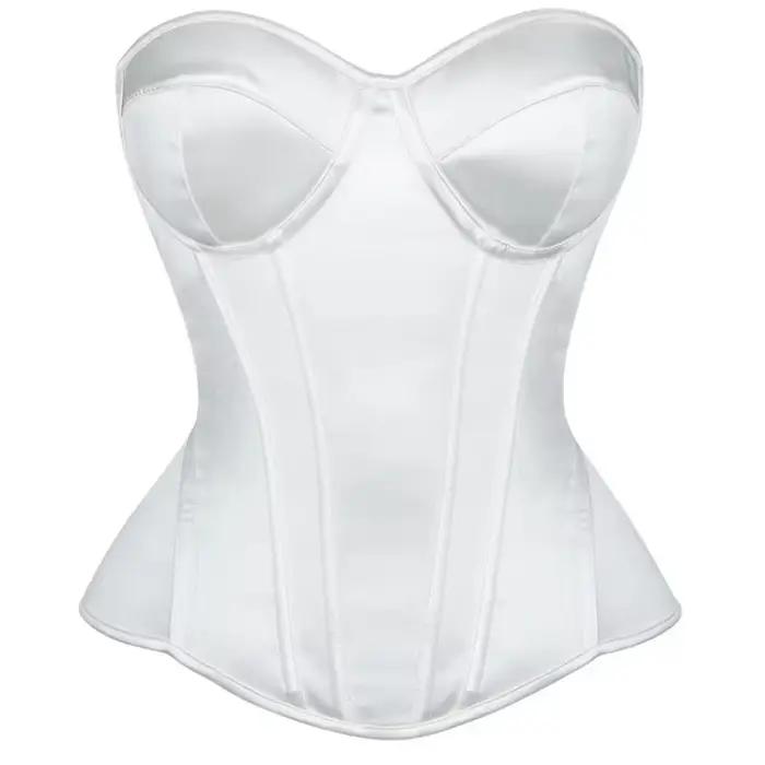 Corset Blanc à Lacets pour Femme, Bustier avec Soutien-Gorge, Corsage Désossé, Ceinture de Taille, S