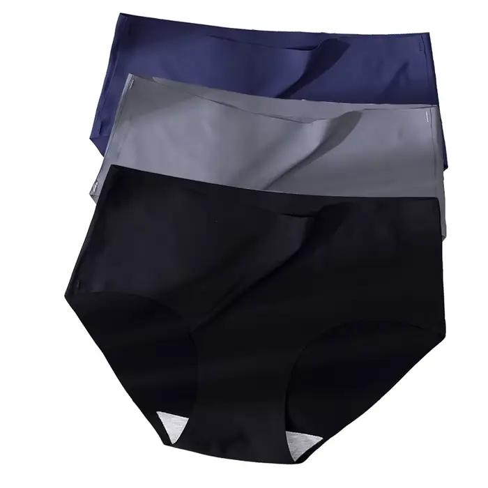 3 pièces grande taille sous-vêtements femmes culottes glace soie couleur unie dames sans couture sou