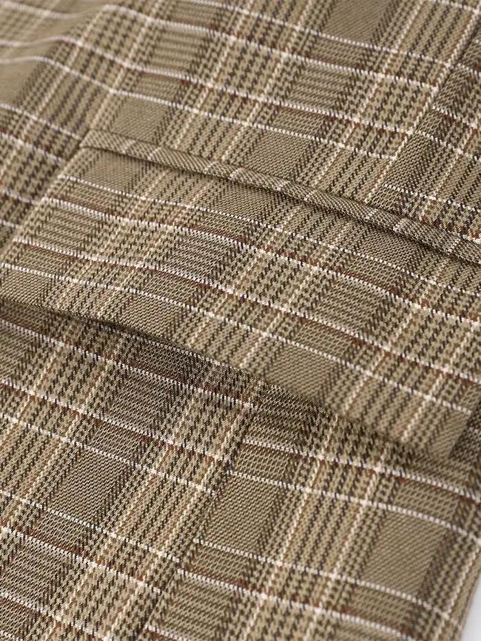 Nouveau Blazer Vintage à Carreaux pour Femme, Col Montant, Un Bouton, Poches, Veste de Costume Fémin