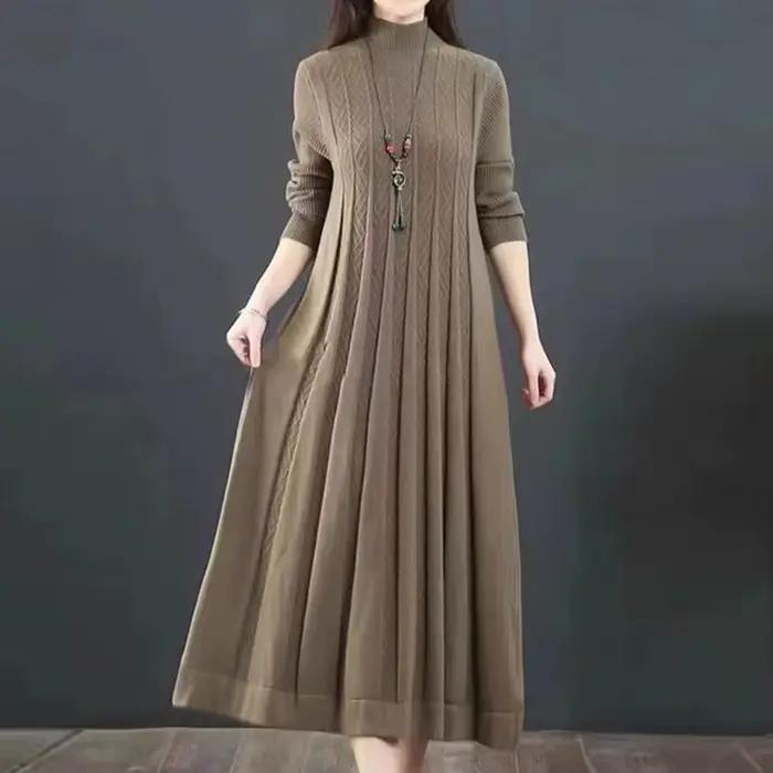 Robe longue en tricot pour mère âgée d'âge moyen, grande taille, couvrant le ventre, rétro, nouvelle