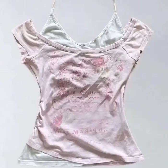 Sous-culture femme vêtements Y2K Punk T-shirts américain Vintage doux Sexy court femme vêtements ver
