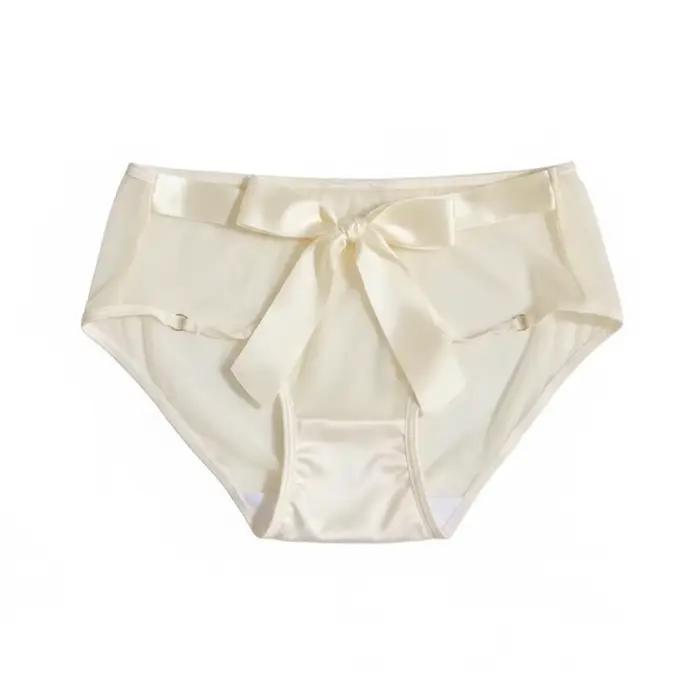 Culottes pour femmes de style français avec un grand nœud, fines, taille basse, lingerie transparent