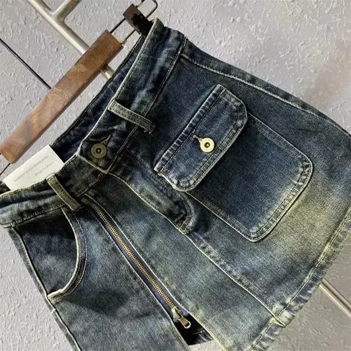 MEXZT-Mini Jupe Cargo en Denim pour Femme, Vintage, Sexy, Fente Latérale, Taille Haute, Coréenne, Li