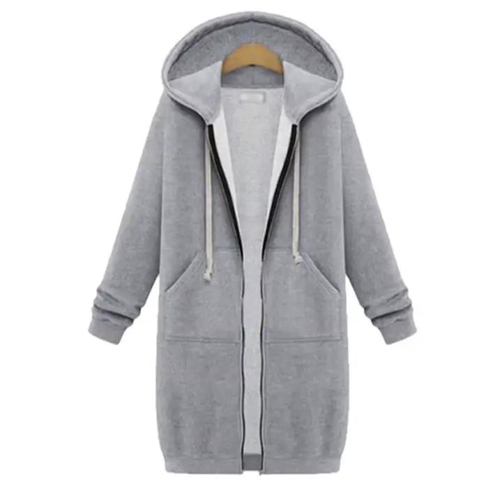 2025 Women's Autumn Winter ThickenHoodies Parkas Loose Hooded Jackets Zipper Pocket Maxi Size Sweats