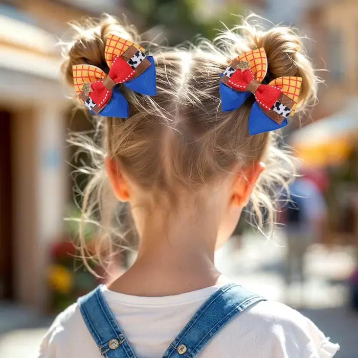 Pinces à cheveux avec nœud à 3 couches, 2 pièces, ruban étoile scintillante, épingle à cheveux queue