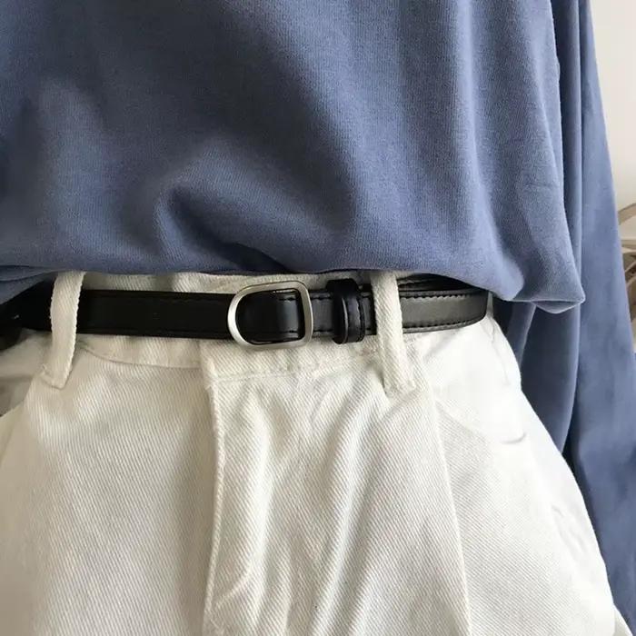 Ceinture paresseuse décontractée Simple perforée pour femmes, associée à des jeans, ceinture en cuir