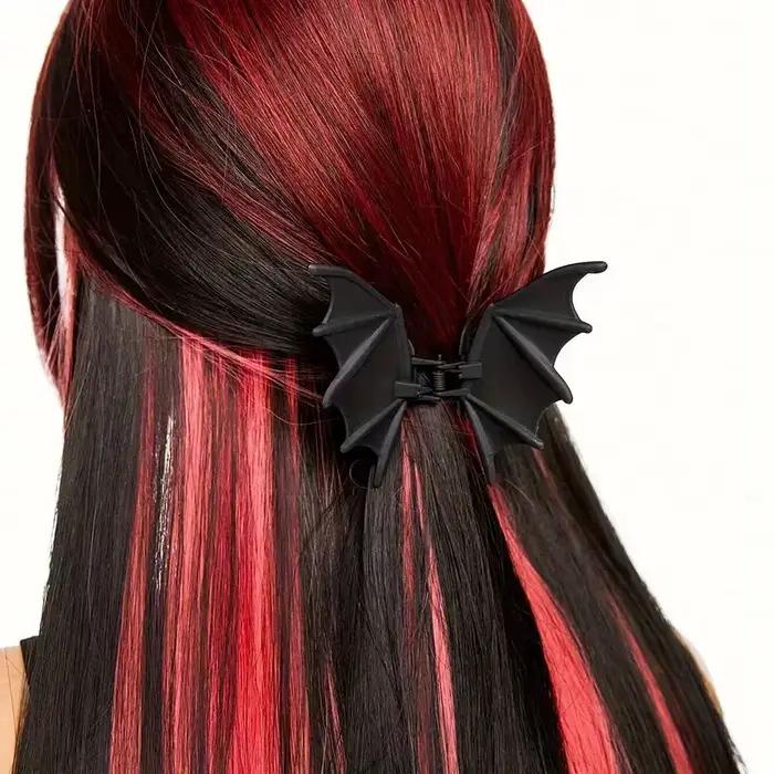 Pince à cheveux chauve-souris gothique Halloween noir mat gothique Style Punk imprimé Animal épingle