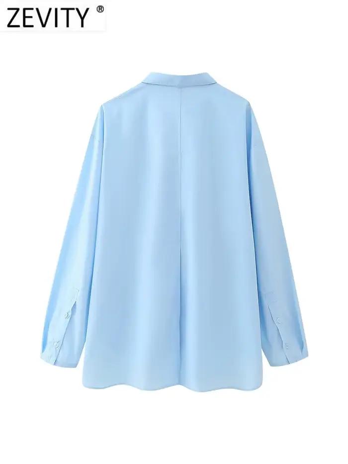 Zevity-Chemisier en Popeline à Manches sulfpour Femme, Broderie de Perles de Diamant, Chemise Décont