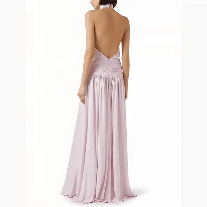 Robe de soirée d'été ajourée, sans manches, taille haute, mode, dos nu, couleur unie, longue, Sexy, 