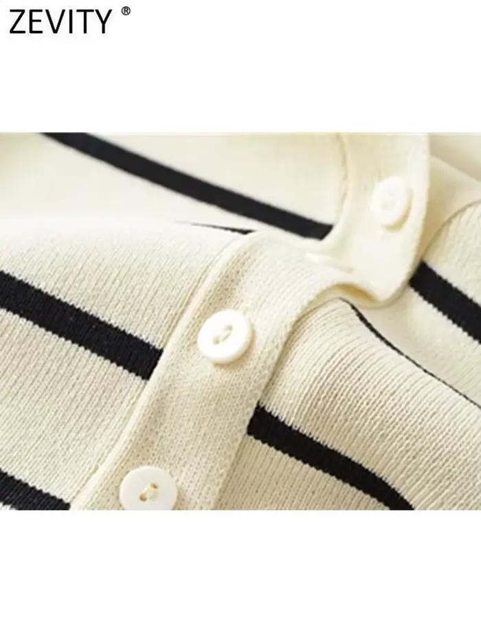 Zevity-Cardigan à simple boutonnage pour femme, col en V, motif rayé en fibre, glaçure chic, nouvell