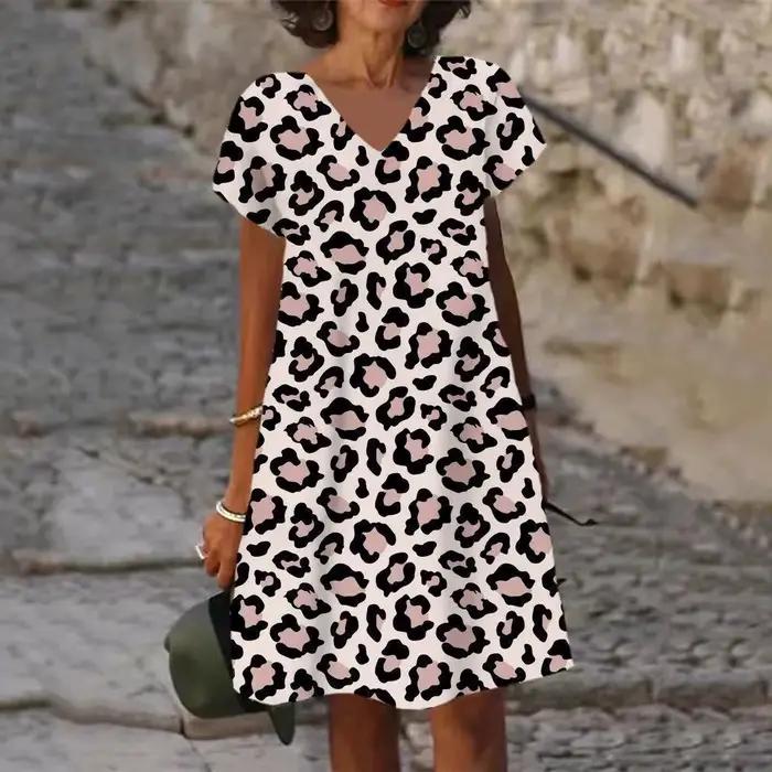 Robe d'été surdimensionnée pour femmes, imprimée en 3D, décontractée, manches courtes, col en v, mod