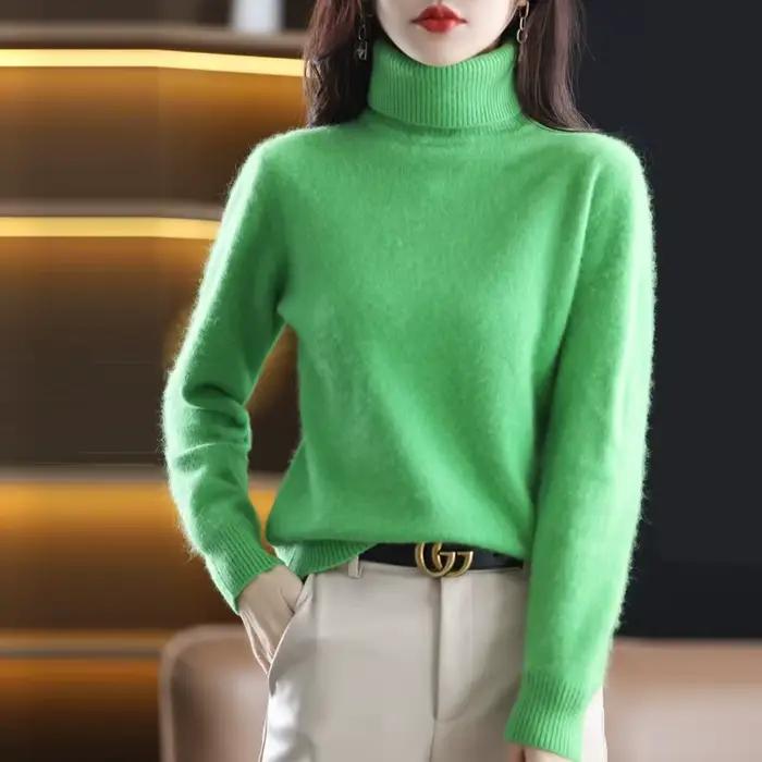 Pull en cachemire de vison pour femme, col haut, chaud, mode coréenne, automne, hiver, nouveau, 100%