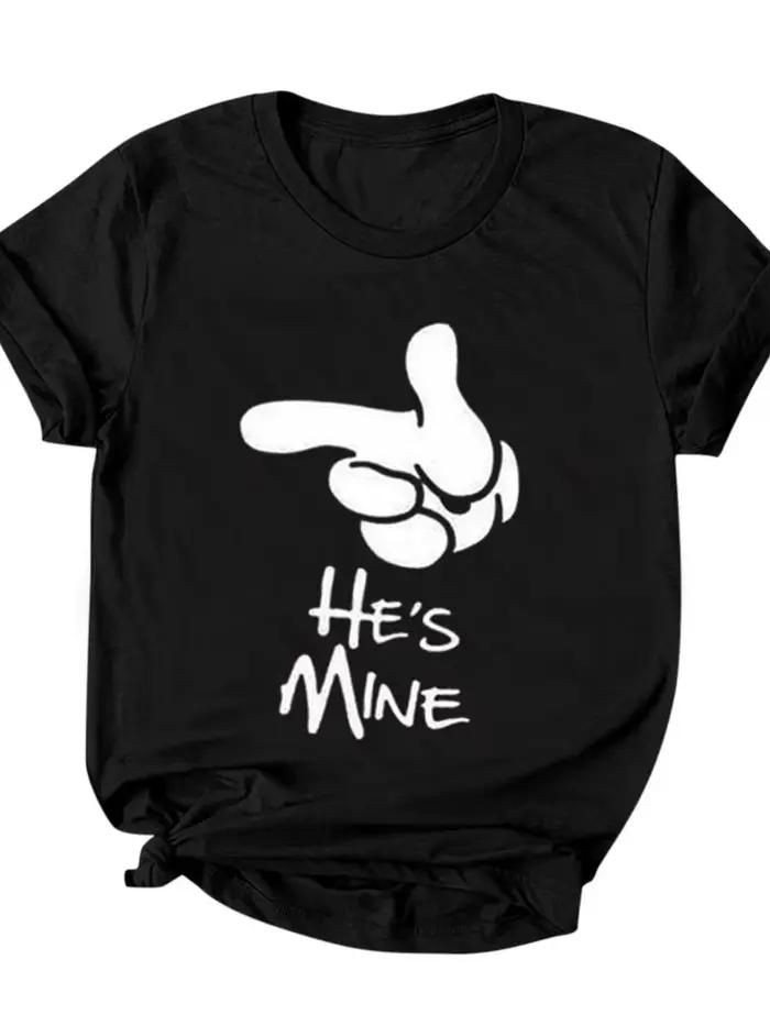 T-shirt manches courtes col rond pour couple, I'M Hers He's Succion Print, T-shirt à la mode pour le