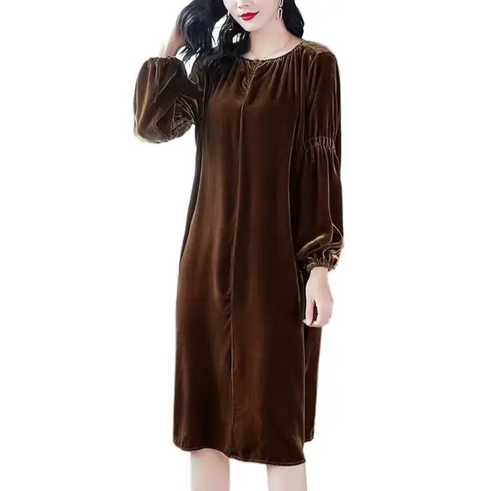 Robe de soirée élégante 2026, style vintage, manches lanternes, en velours, pour femme, collection a