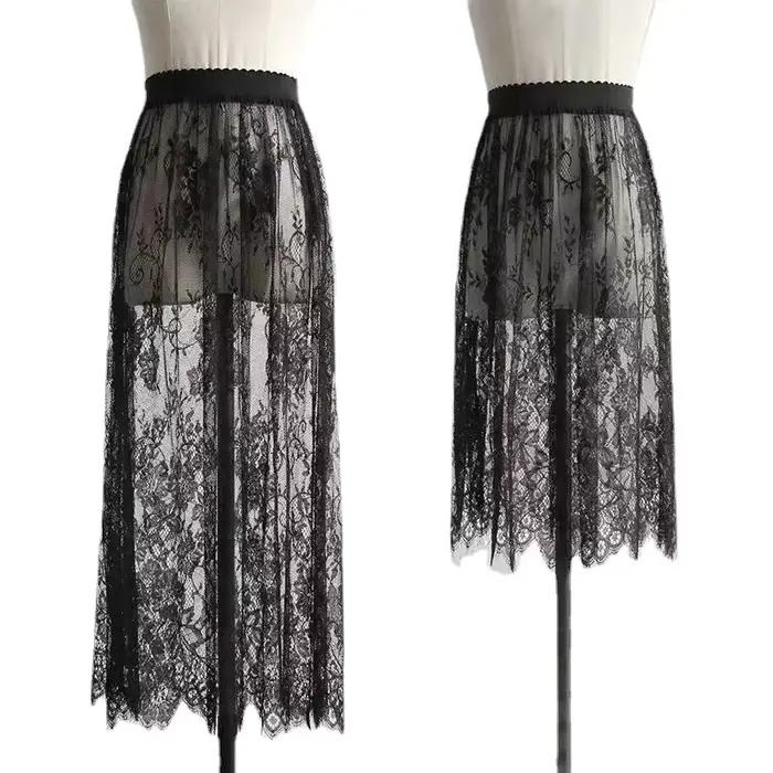 Été femmes maille dentelle Transparent longue Tulle jupe mode coréenne Sexy dames élastique taille h
