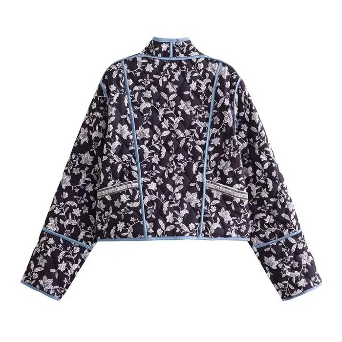 Manteau en coton violet à motifs floraux vintage pour femme, collection automne-hiver 2026, veste dé