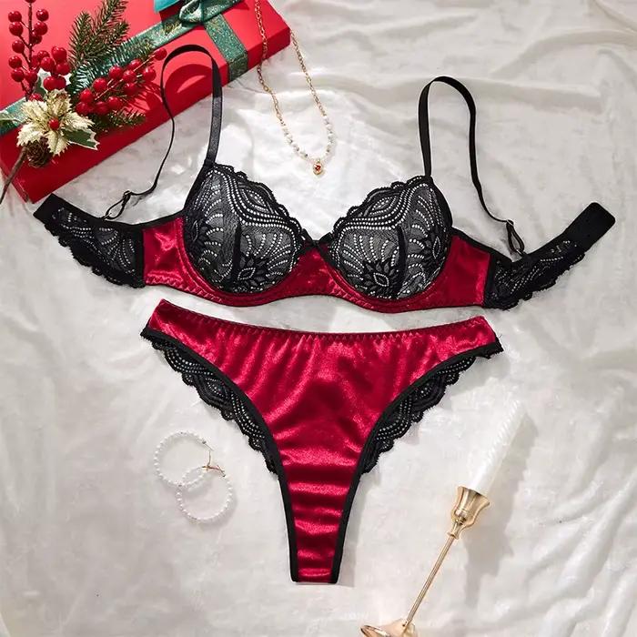 Ensemble de lingerie sexy pour la Saint-Valentin, dentelle noire, sous-vêtements pour femmes, ultra 