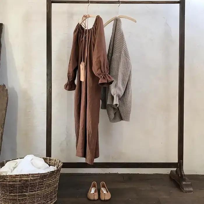 Robe élégante en coton et lin pour femmes, Maxi, décontractée, manches longues lanterne, Vintage, am