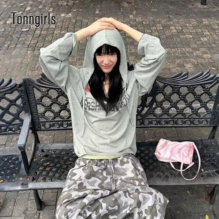 Tonngirls Y2k Vintage T-shirt femmes décontracté ample imprimé graphique hauts à capuche japonais an