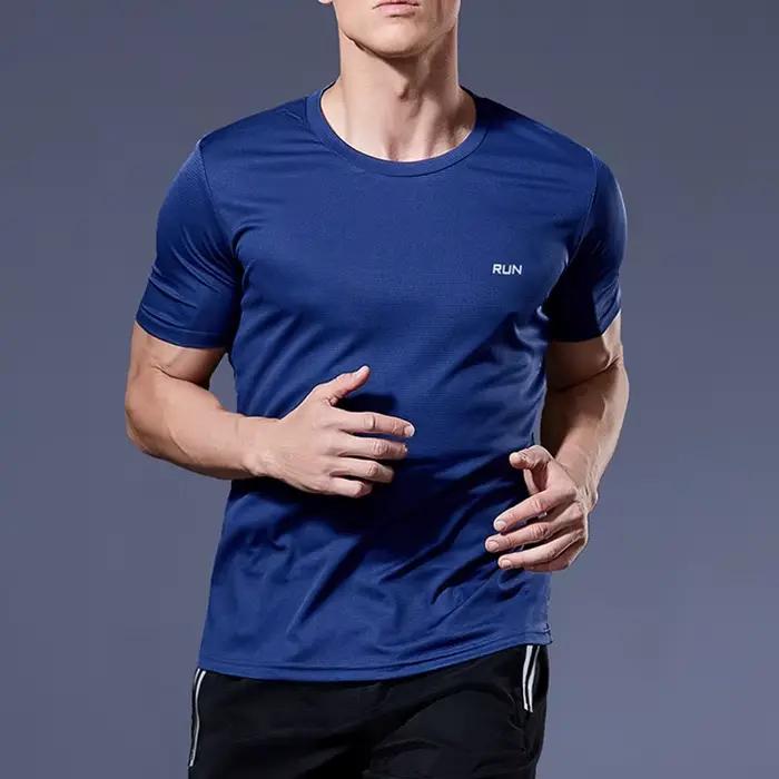 Haute qualité Polyester hommes course t-shirt séchage rapide Fitness chemise entraînement exercice v