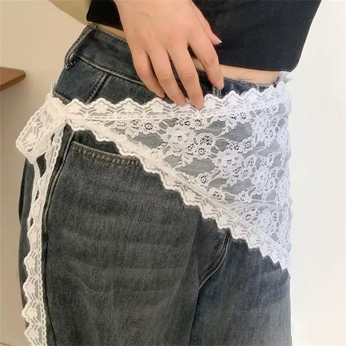 Y2K – demi-jupe empilée en dentelle pour femmes, jupe à bandes en Tulle, superposition, petit rideau