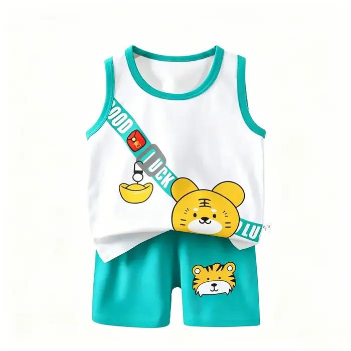 Ensemble de pyjamas pour garçons de 1 à 6 ans, en coton, été, pyjama pour tout-petits, sans manches,