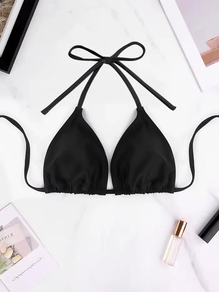1Pc femmes Sexy haut de bikini soutien-gorge maillot de bain été plage Style couleur unie col suspen