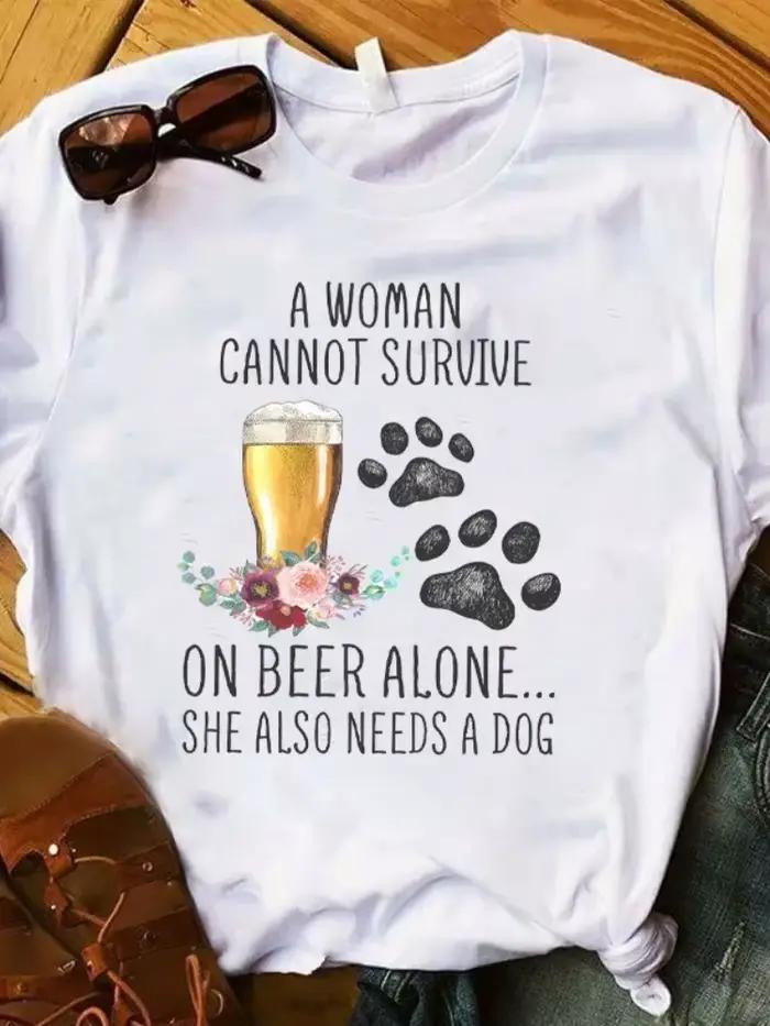 T-shirt imprimé patte de chien pour femme, manches courtes, ne marche jamais seul